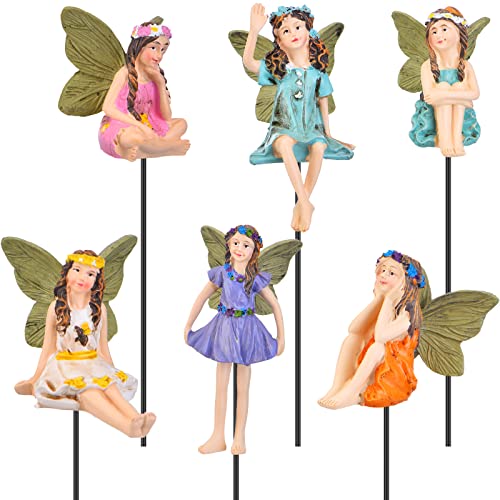 Blulu 6 Pieces Miniature Fairies Accessories Mini Figurines With Stick Little Girl Sculpture Yard Ornaments Potted Plants Resin Decor For Outdoor Garden Lawn Decoration #TOP2