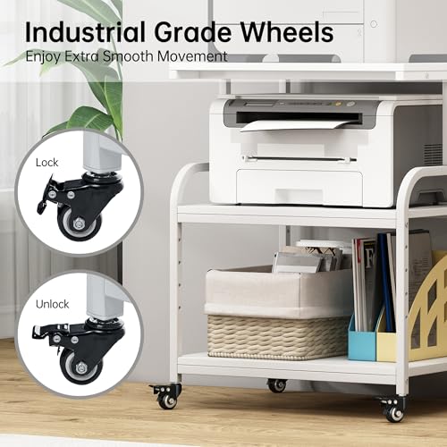 Image of Fannova White Printer Stand Table, 23.6 inchx18.9 inchx30 inch Large Size with Storage