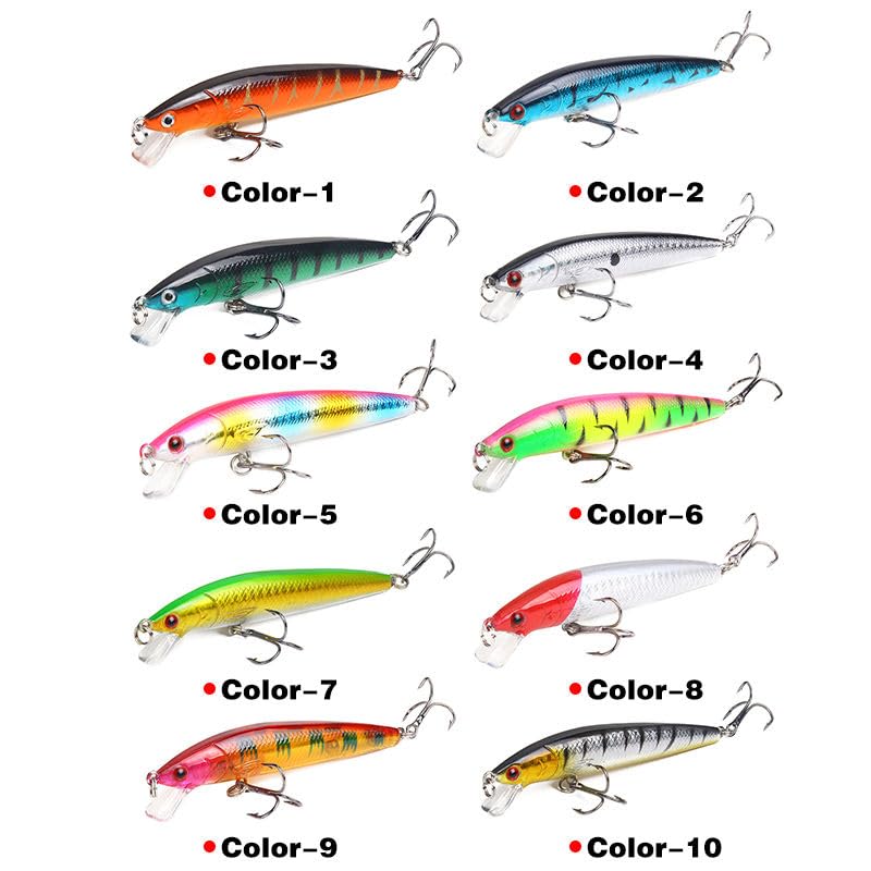 Fishing Lure Set, 10cm Minnow Hard Bait with 3D Eyes, Lifelike Skin, Double Circle Hooks, 5 Multicolor Colours (Pack of 5) 2