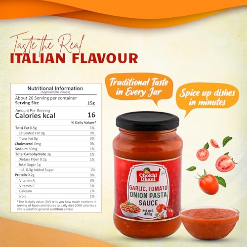 Image of Chokhi Dhani Pasta Sauce 400g | Garlic Tomato Onion Italian Sauce | Cooking & Pizza Sauce | Perfect for Pasta, Sandwiches & Grilled Dishes | No Artificial Colours