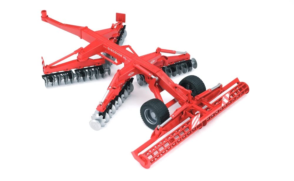 02217 Disc Harrow Tractor Attachment, 1:16 Scale Red Farm Equipment Toy for Tractor Models | Functional Cultivator Toy for Realistic Farm Play