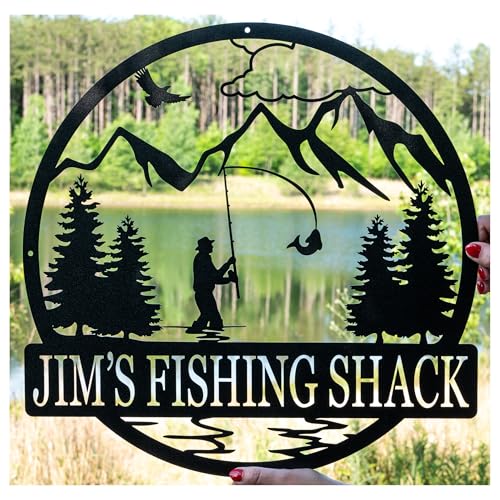 Metal Fisherman Outdoor Name Sign | Fishing Monogram Gifts for Men | Custom Metal Sign | Fisherman Gift for Dad
