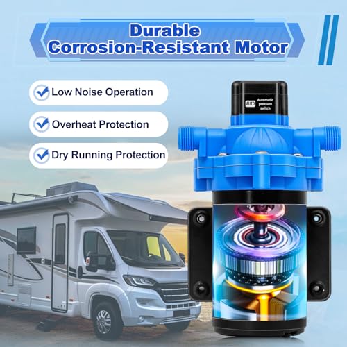 Image of 3.0 GPM 70 PSI Washdown Deck Wash Pump Kit, 12V Washdown Pump Kit with Strainer and Pressure Switch for RV,Boat,Sprayer,Travel Trailers,and Yacht TRWP1-030-070-33