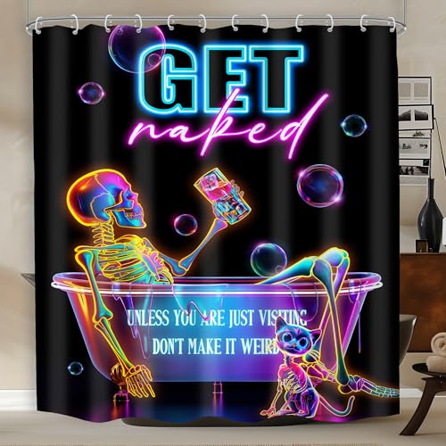 Mitpok Neon Skull Skeleton Gothic Spooky Goth Bathroom Shower Curtain Set