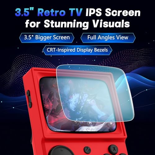 Image of R36T Retro Handheld Game Console, Portable Retro Gaming Console with 3.5 inch CRT-Inspired Screen, 3500mAh Arcade Classics, Supports Multiple Mainstream Emulators, WiFi Network Battling, 64GB (Red)