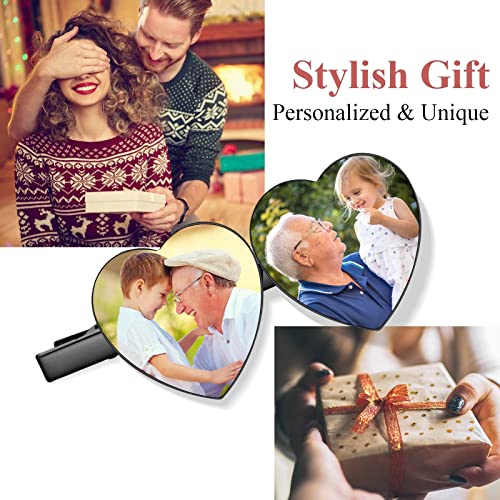 Grampos de cabelo de metal personalizados para mulheres preto com foto de coração personalizada para