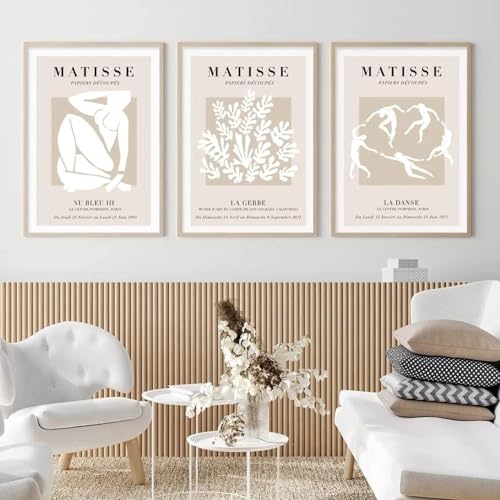 Art mural Matisse toile corail 30x45cm lot de 3 affiches modernes sans cadre