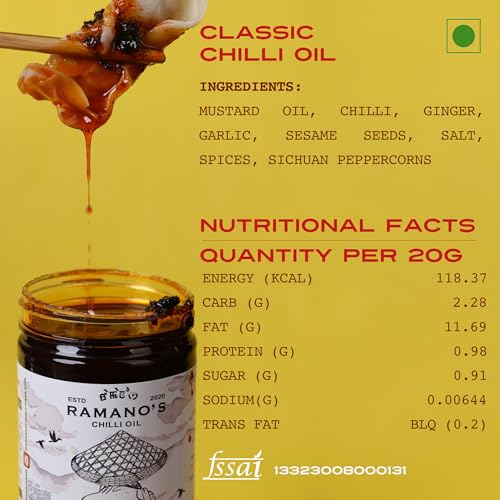 Image of RAMANO'S Classic Chilli Oil 240 Gms made with Traditional Recipe in Mustard Oil with 5 Chillies, Authentic Flavour for Cooking, Marinade, Stir-Fry, Drizzling over noodles, Fried rice, Pizza & Pasta