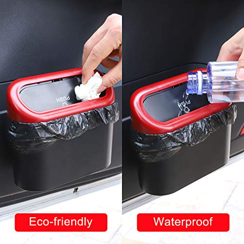 Image of Accmor Car Trash Can with Lid, 2 Packs Mini Vehicle Trash Bin Car Dustbin Garbage Organizer Holder with 2 Roll Trash Bag, Portable Hanging Leakproof Cars Storage Bag Container for Auto, SUV (Red)