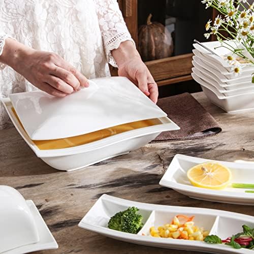 MALACASA, Series Flora, 1 Piece 10" Ivory White Porcelain Soup Pot Soup Bowl with Lid (25.5 * 26 * 13.5)