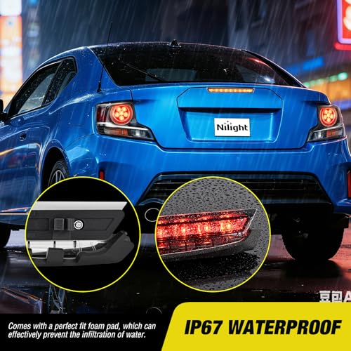 Image of Nilight Third Brake Light Tail High Mount 3rd Stop Lights Smoked Lens Compatible with Toyota Scion tC 2011 2012 2013 2014 2015 2016 Van SUV Rear Center Cab Lamp