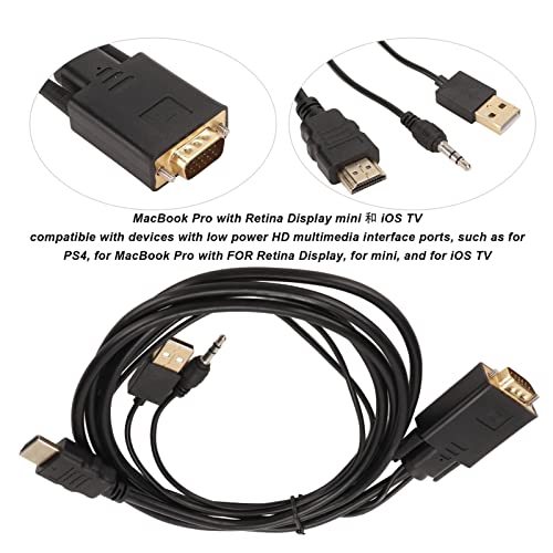 Cabo Adaptador VGA para HDMI 1.8M, HD 1080P Converta Fonte VGA (PC) Em Conector HDMI (TV/Monitor), p