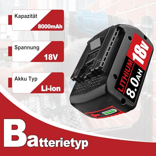 2 Stück 8.0Ah BAT609 Ersatzakku für Bosch Akku 18V Li-ion kompatibel für Bosch 18V Akku 8.0Ah BAT618 BAT618G BAT609G BAT619 BAT619G BAT610G BAT610 mit LED (8.0-2 Packs) – Bild 3