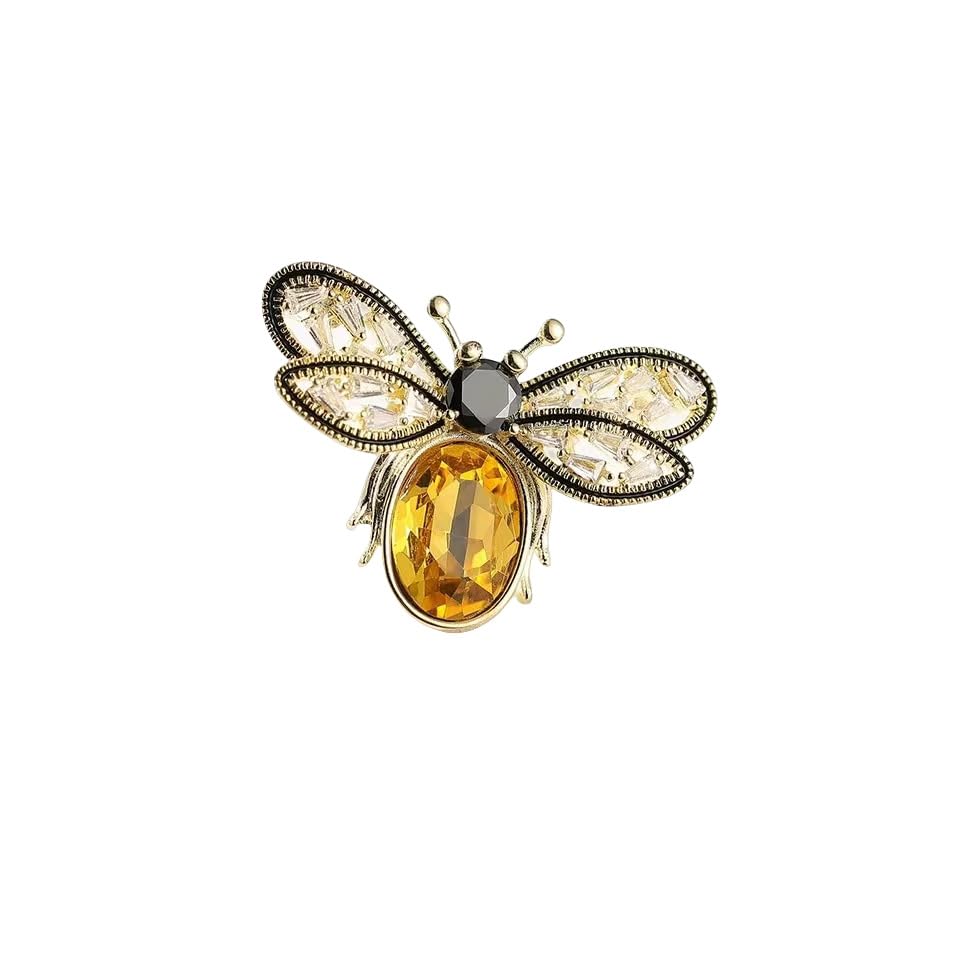 Vintage Rhinestone Bee Brooch Green Gold Honey Bee Lapel Pin Fly Crystal Insect Pin for Women Men