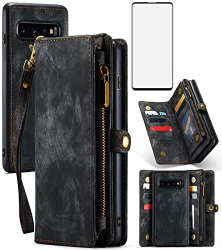 Coque Samsung S10 portefeuille noir avec rabat et protection écran en verre