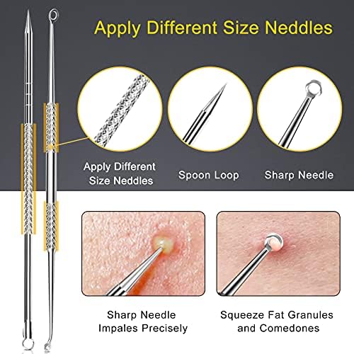 Blackhead Remover Pimple Popping Tool Kit, Boxoyx 10Pcs Professional Pimple Comedone Extractor Popper Tool Acne Removal Kit-Treatment for Pimple, Blackhead, Zit Removing, Forehead,Facial&Nose (Silver)