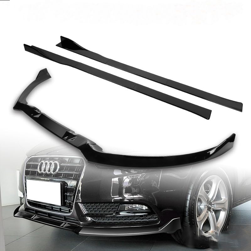 9pcs Combo Front Bumper Body Kit Lip + Side Skirt Extensions Diffuser Compatible with 2013-2016 Audi A5 2014 2015 (Painted Black)