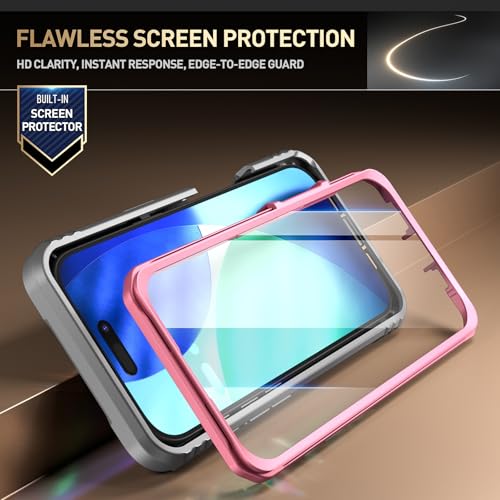Image of Poetic for iPhone 17 Case with Camera Control Capture Button, [Slide Camera Cover] [Built-in Stand] [Built-in Screen Protector] Full-Body Military Grade Rugged Phone Case for iPhone 17, Pink