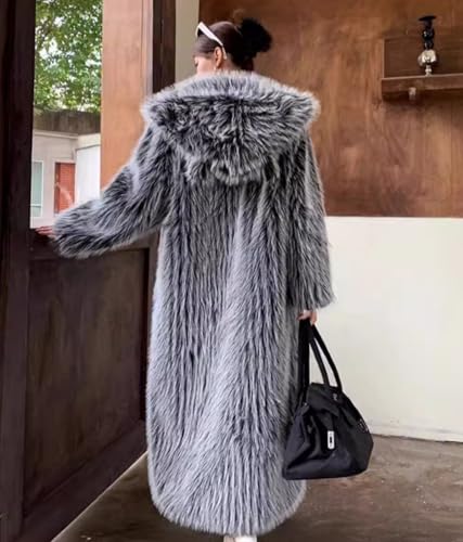 Women's Long Ankle Length Faux Fur Coat Winter Soft Fur Overcoat Jacket Outwear Sweater With Hat4