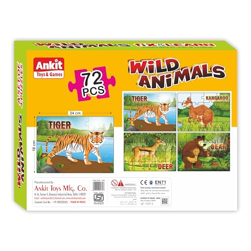 Image of Ankit Toys & Games Fix 'n' Learn Wild Animals Jigsaw Puzzle for Kids | Educational & Learning Toy for Kids Age 3 and Above | Boost Memory Skills | 72 Pieces Transport Puzzles (Set of 4 Puzzles in Box)