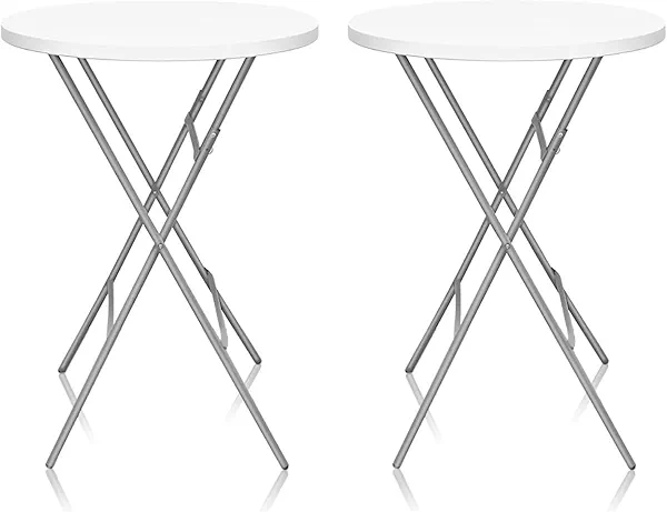 HiEthan 32in Cocktail Table, Plastic Folding Round High Top Indoor Outdoor Use, Foldable Bar Height Table for Parties and Commercial Events (White, 2 Pcs)