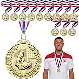 12PCS Soccer Gold Medals: 3D Zinc Alloy Metal Awards — Professional Heavy Weight Awards with Red White Blue Ribbons for Youth Teams Tournament Celebration & Football MVP Recognition Sports Medals