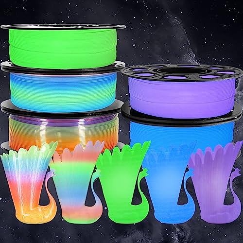 Image of TTYT3D PLA 3D Printer Filament 5 in 1 Bundle: Glow in Dark Green /Blue /Purple /Rainbow, One Spool Clear Multi Colored, Each Spool 250g, Total 1.25Kg 3D Printing Material, 250g x 5 Spools PLA
