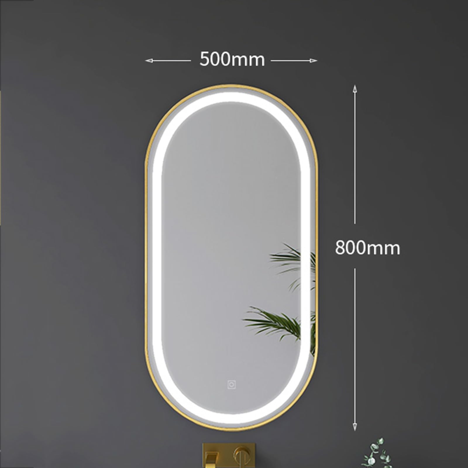 Specchio da parete a LED per bagno, design ovale, con sensore touch, illuminazione regolabile, riflesso HD, impermeabile IP44, anti-appannamento, 50 x 80 cm, decorazione per la casa moderna