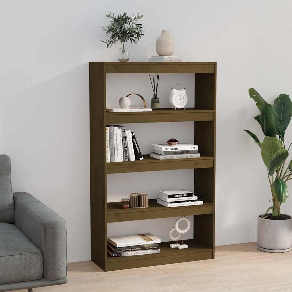 Libreria divisoria marrone miele, 80 x 30 x 135,5 cm, in legno di pino, con 4 scomparti, per soggiorno, corridoio, ufficio, cameretta dei bambini e biblioteca, soluzione versatile per riporre