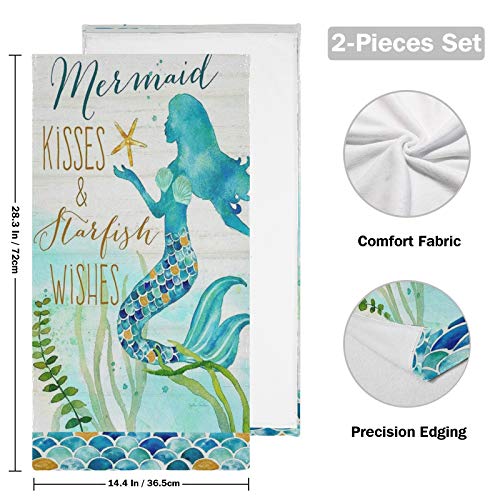 Pfrewn Retro Mermaid Hand Towels Set Of 2 Bathroom Towel 16X30 In Soft Absorbent Guest Bath Towel Kitchen Dish Towel Spa Home Bathroom Decorations #TOP1