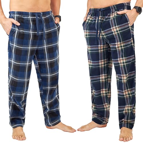 Get Trend Pantalones Pijama Hombre Invierno, Paquete de 2, Ropa de Dormir Suave y Cálida con Bolsillos y Cintura Elástica (L, Azul Marino/Beige, 2)