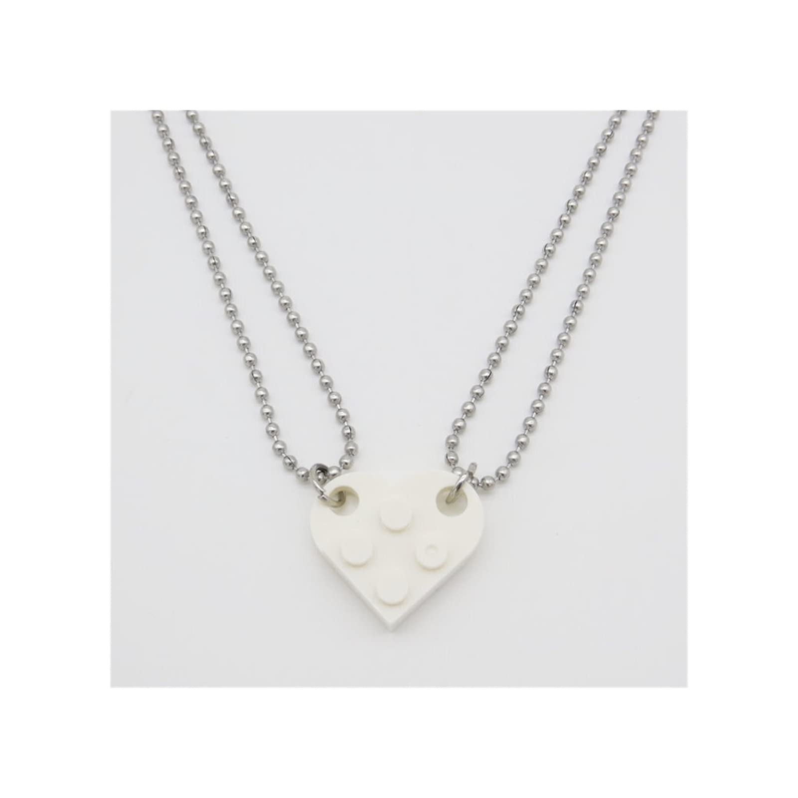 RXDZ Cute Love Heart Brick Pendant Necklace For Couples Friendship Women Lego Elements Valentine's Day Jewelry Gift (Color : White)