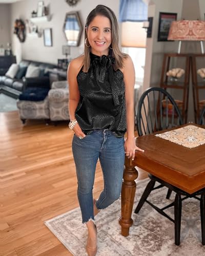 BTFBM Women Sleeveless Tie Mock Neck Summer Tops Loose Casual Side Bow Satin Halter Tank Top Blouse Shirts3