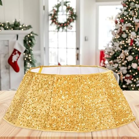 Christmas Sequin Gold Tree Collar: Velvet Christmas Tree Collar for Pencil Tree - Christmas Dinner Home Celebration Decoration Cover