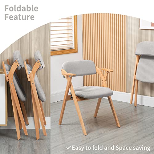 Homefun Folding Chairs With Armrest, Wooden Stackable Dining Chairs With Padded Seats Set Of 2 Assembled Folding Extra Chair For Guests Kitchen Office Wedding Party #TOP5