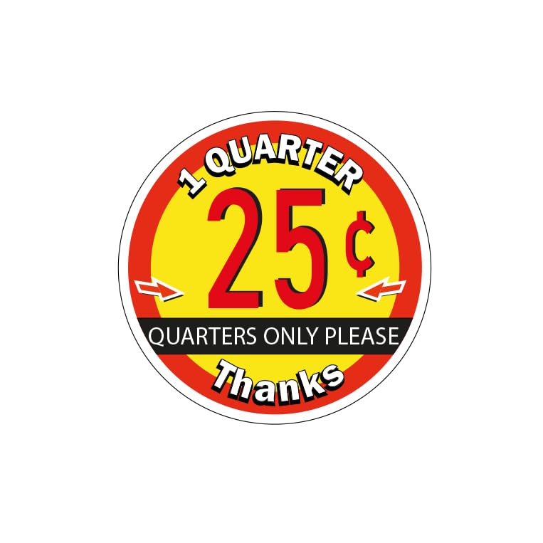 Price Sticker for Gumball Candy Vending Machines .25 Cent - 1 Quarters Price Decal, Round Vending Labels 1.50" Diameter, Vinyl, Inside Mount, 1 Coin Each Side - Bulk Vending Supplies - (24 Pc)