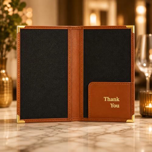 Image of Premium Leather Bill Holder - Set of 6 Receipt Folders for Restaurants, Hotels, Cafes, Bars & Table Service | Professional Check Presenters for Dining Tables (Brown)