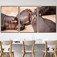3 Piece Framed Canvas Wall Art Hippos Dramatic Hallway Canvas Prints Home Artwork Decoration for Living Room,Bedroom - 16