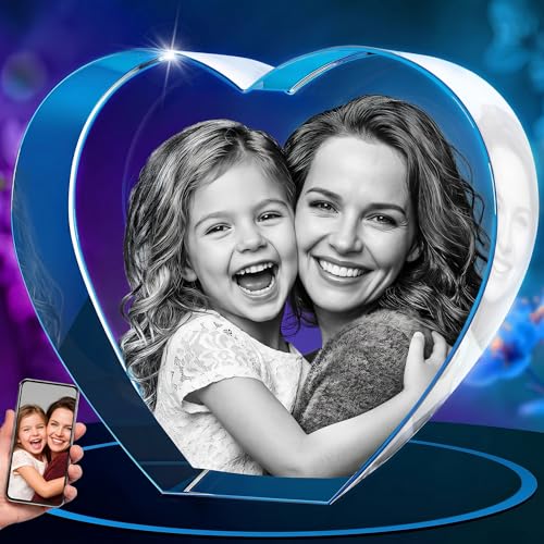 ArtPix 3D Crystal Photo, Personalized Gifts for Women, Wife, Her, Him, Men, Husband, Grandma, Customized Mothers Day Gifts for Mom With Your Own Photo, Custom Glass 3D Laser Etched Picture Frame Heart