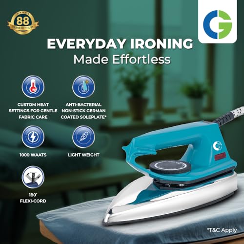 Image of CG -IRDI1000 Light Weight Dry Iron 1000 W with Anti-Bacterial Non-stick German Coated Soleplate, 180 degree Flexi Cord, BIS Certified 2 Yr Replacement Manufacturer Warranty