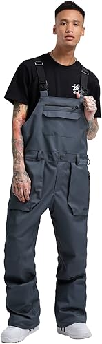 Miniatura 7 de GSOU SNOW Pantalones de esquí para hombre, overol con peto de nieve, impermeable, resistente al viento, aislado, correa ajustable, invierno cálido