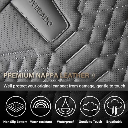 Image of Coverado Car Seat Covers Full Set, Nappa Leather Seat Covers for Cars, 5 Seats Universal Waterproof Seat Covers, Front and Back Car Seat Protector, Automotive Seat Covers Fit for Most Cars, Gray
