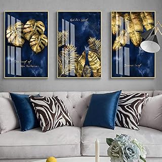 Modern Nordic Luxury Navy Blue Gold Abstract Texture Canvas Print Wall Art Poster Decorative Painting for Living Room Home Decor/50x70cmx3Pcs-No Frame