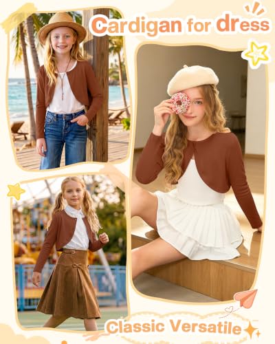 Image of Girls Uniform Cardigan | Cropped Bolero Shrug with Long Sleeves, Button Front Knit Sweater, Soft Preppy School Cardigan for Cute Daily Wear