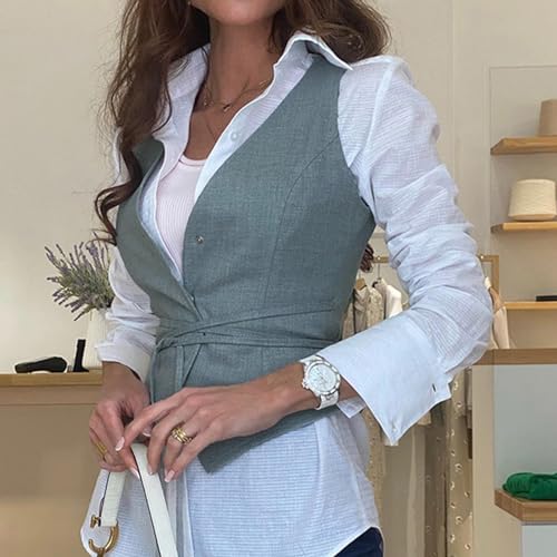 Womens 2024 Summer Fashion Casual Vest British Style Solid Frenulum V Neck Tank Tops Exercise Top2