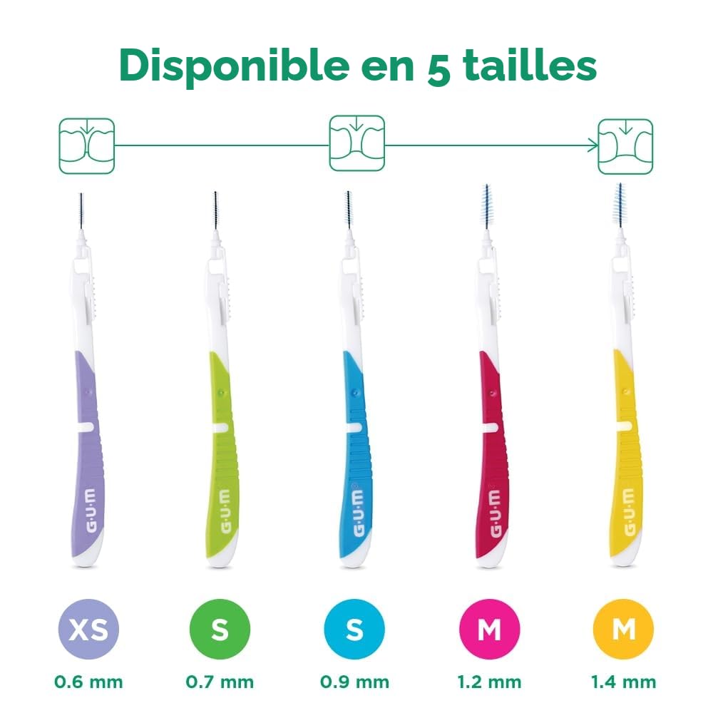 GUM BI-DIRECTION Brossettes interdentaires orientables en 2 positions | Positionnement à 90° | Nettoyage des dents et élimination de la plaque dentaire | 1.2mm, ISO 3 | Taille M | Lot 3x6 + 1 bonus