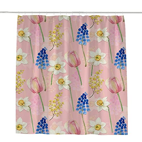 Rideau de douche lavable en machine polyester imperméable fleurs aquarelles 182x183