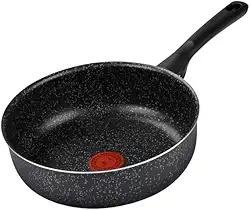 Frigideira Funda Rochedo Stone Pro 24cm Preto com Efeito Pedra e Antiaderente Minerium, Alta Resistência e Durabilidade, Cabos Ergonômicos e Base Limpa Fácil