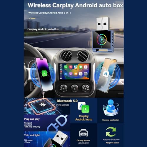 Adaptador CarPlay y Android Auto inalámbrico Jnchdghwa dongle USB para coche 7
