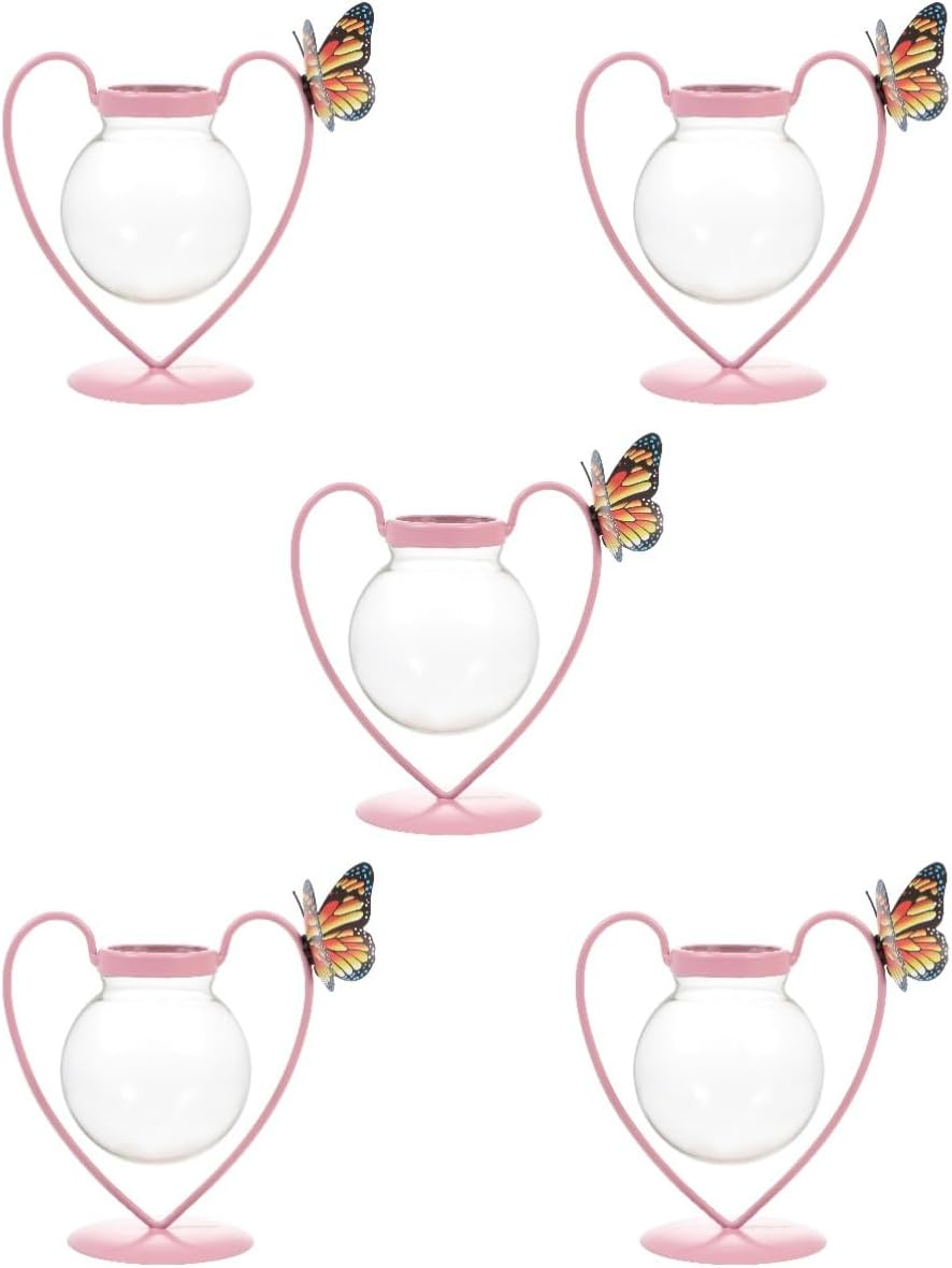 Happyyami 5pcs Flowerpot Heart Hydroponic Vase Air Plant Container Clear Table Vase Plant Terrariums Kit Water Planting Propagation Vase Metal Greenery Transparent Table Glass Office Vintage